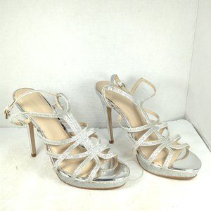 Marc Fisher Jaslyn Women Heel Glitter Silver Ankle Strap Size 10